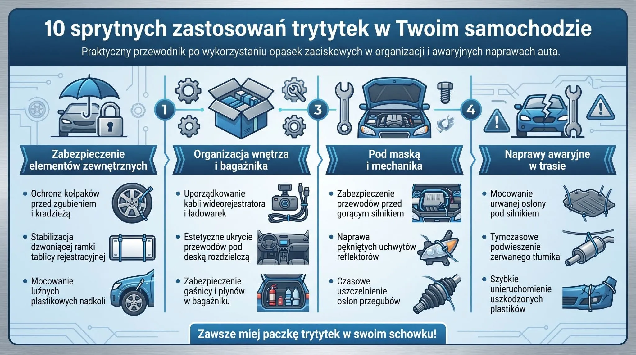 10 sprytnych zastosowań trytytek w Twoim samochodzie