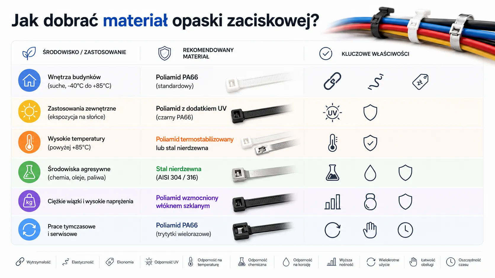 Jak dobrać materiał opaski zaciskowej?