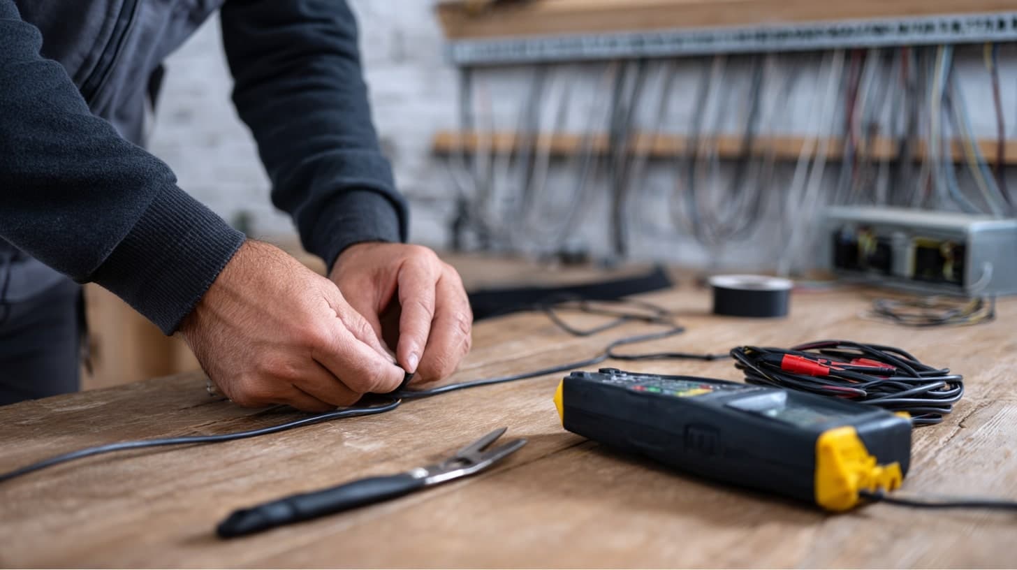 Elektryk łączy ze sobą dwa kable