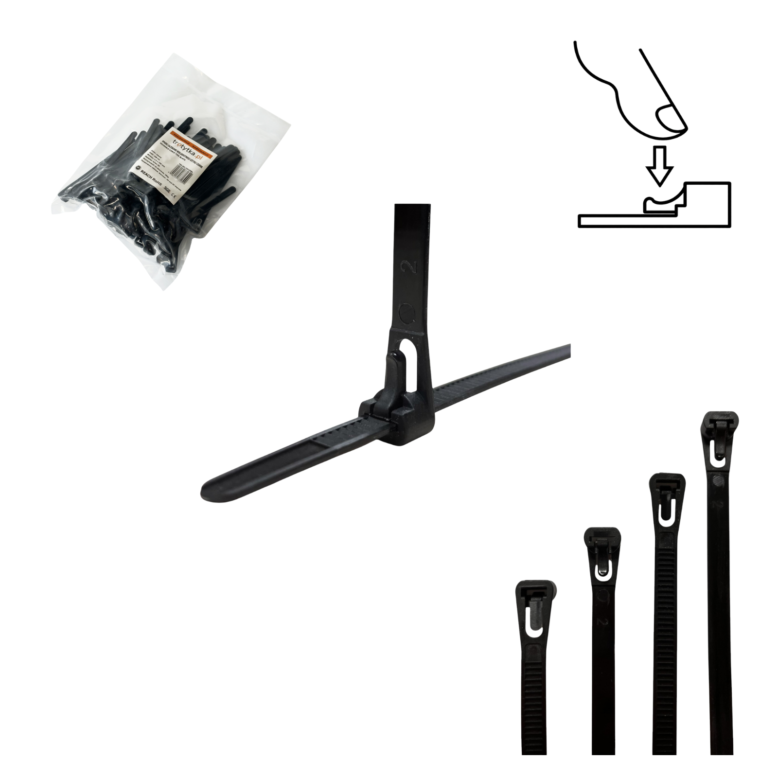 Opaski zaciskowe Opaski Kablowe WIELOKROTNEGO użytku Tretytka UV 7,2 x 100 mm, CZARNY 100 szt.