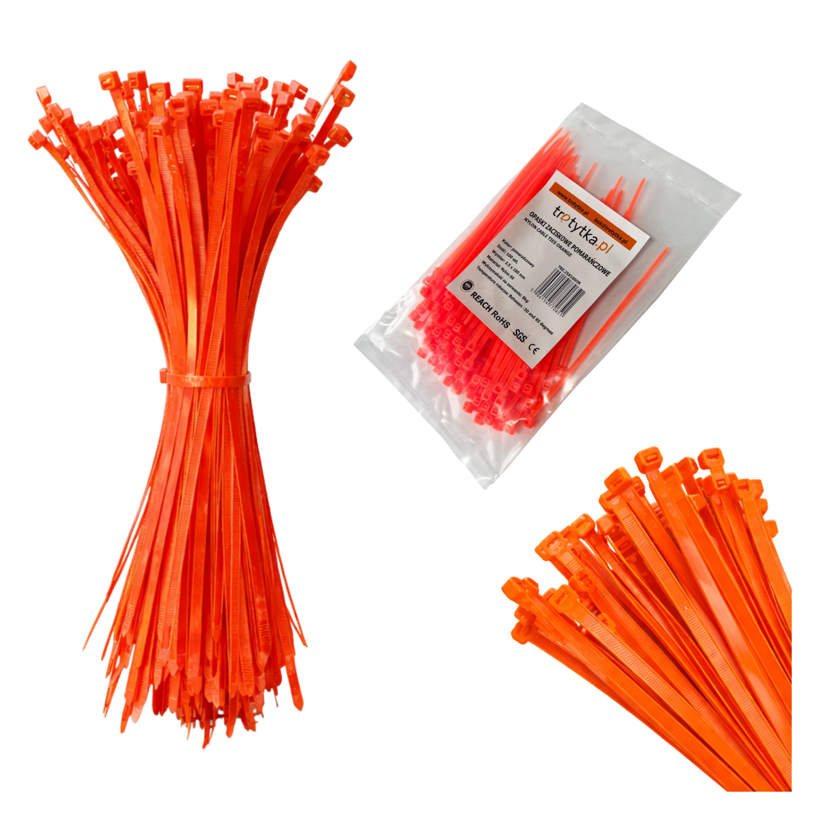 Opaski zaciskowe Opaski kablowe Tretytka - UV 2,5 x 100 mm, pomarańczowy 100 szt.