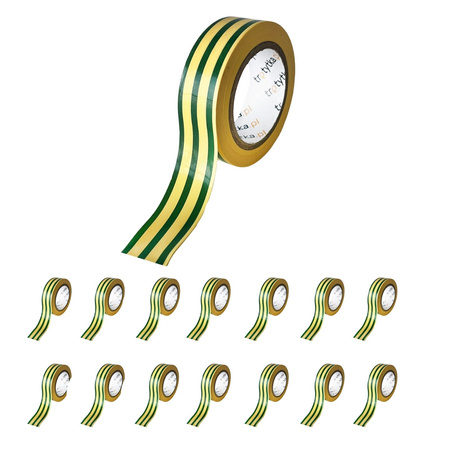 Zestaw Taśm izolacyjnych PVC, 18 mm x 10 m, 15 sztuk, zółty/zielony