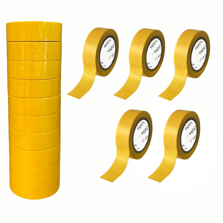 Zestaw Taśm izolacyjnych PVC, 18 mm x 10 m, 15 sztuk, żółty