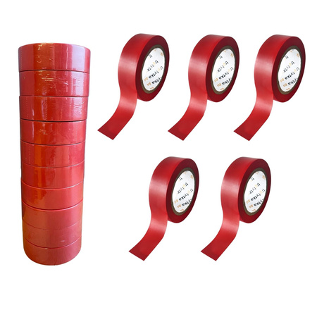 Zestaw Taśm izolacyjnych PVC, 18 mm x 10 m, 15 sztuk, czerwony