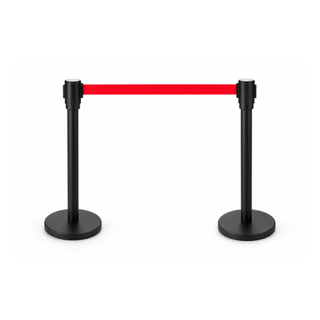 Słupek hotelowy 900 mm x 350 mm czarny z czerwoną taśmą, 2 m