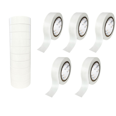 Zestaw Taśm izolacyjnych PVC, 18 mm x 10 m, 15 sztuk, biały