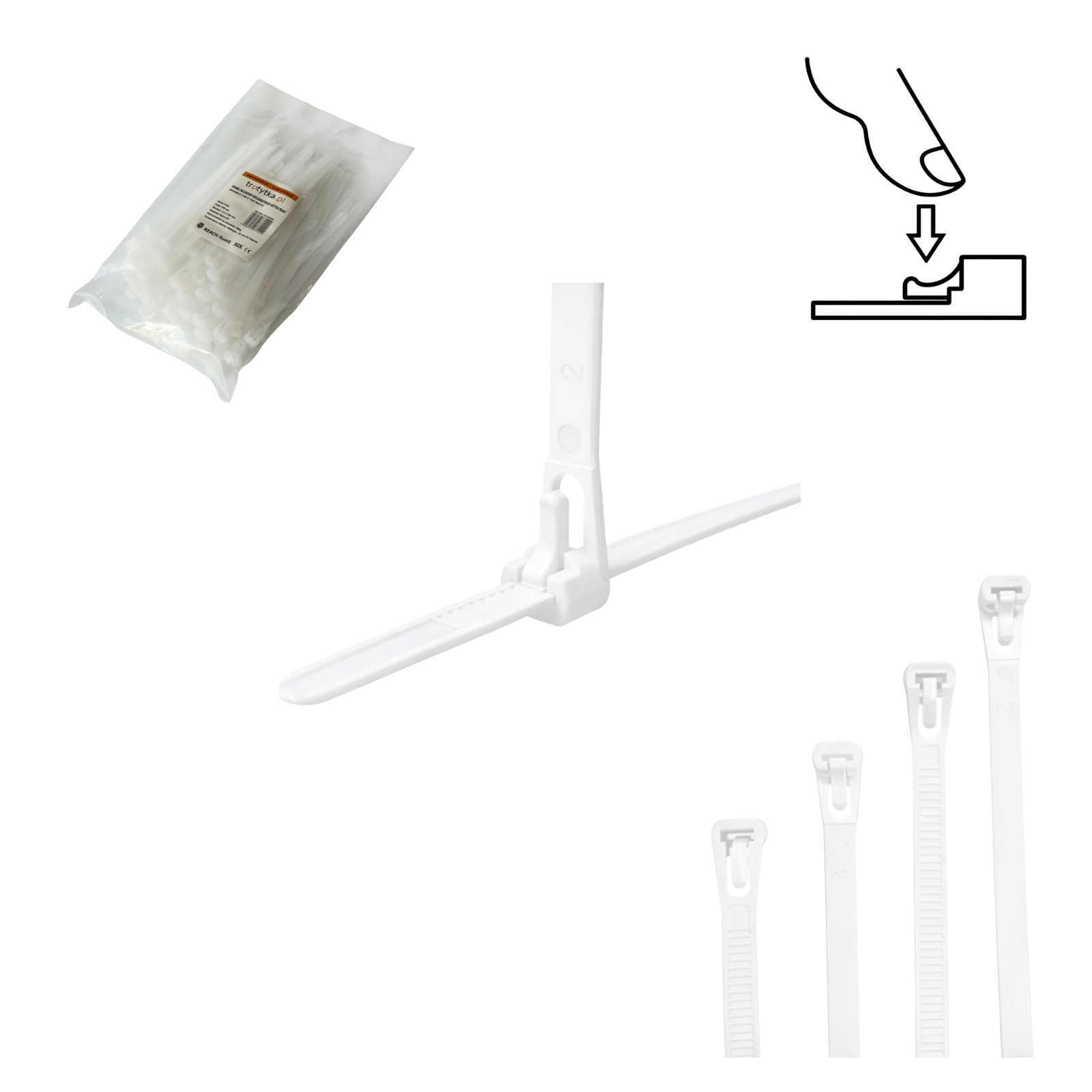 Opaski zaciskowe Opaski Kablowe WIELOKROTNEGO użytku Tretytka UV 7,2 x 150 mm, biały 100 szt.