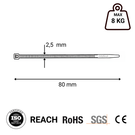 Opaski zaciskowe Opaski Kablowe Trytytki białe UV 2,5 x 80 mm 100 szt.