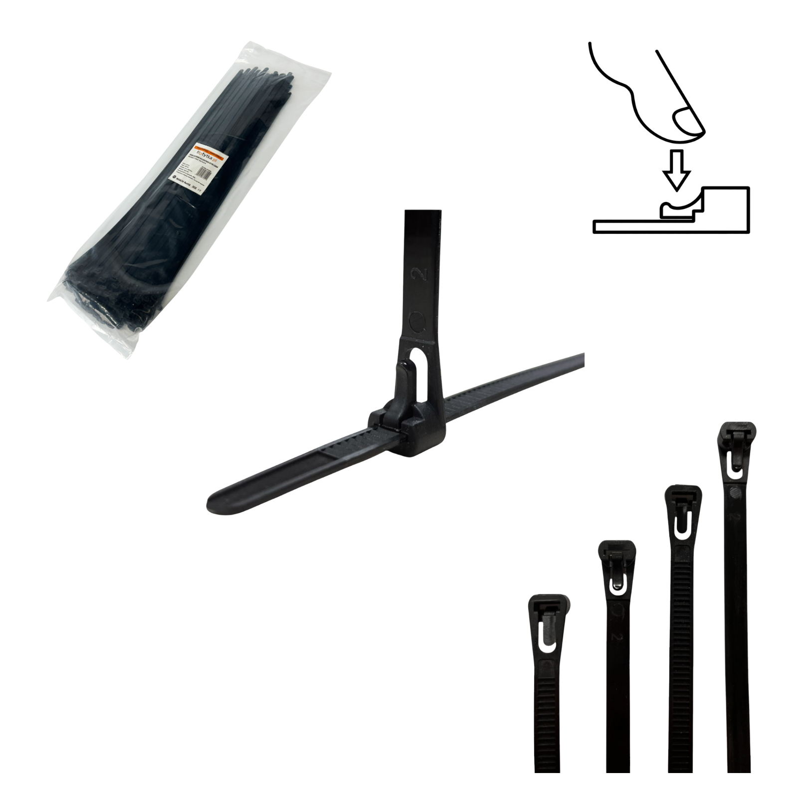 Opaski zaciskowe Opaski Kablowe WIELOKROTNEGO użytku Tretytka UV 7,4 x 450 mm, czarny 100 szt.