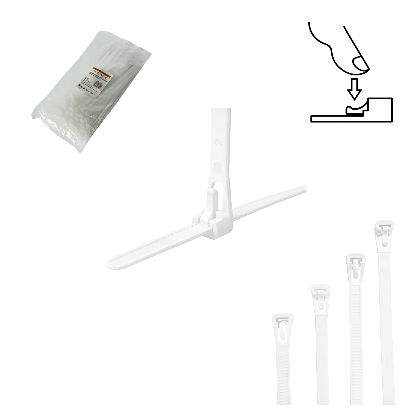 Opaski zaciskowe Opaski Kablowe WIELOKROTNEGO użytku Tretytka UV 7,2 x 200 mm, biały 100 szt.