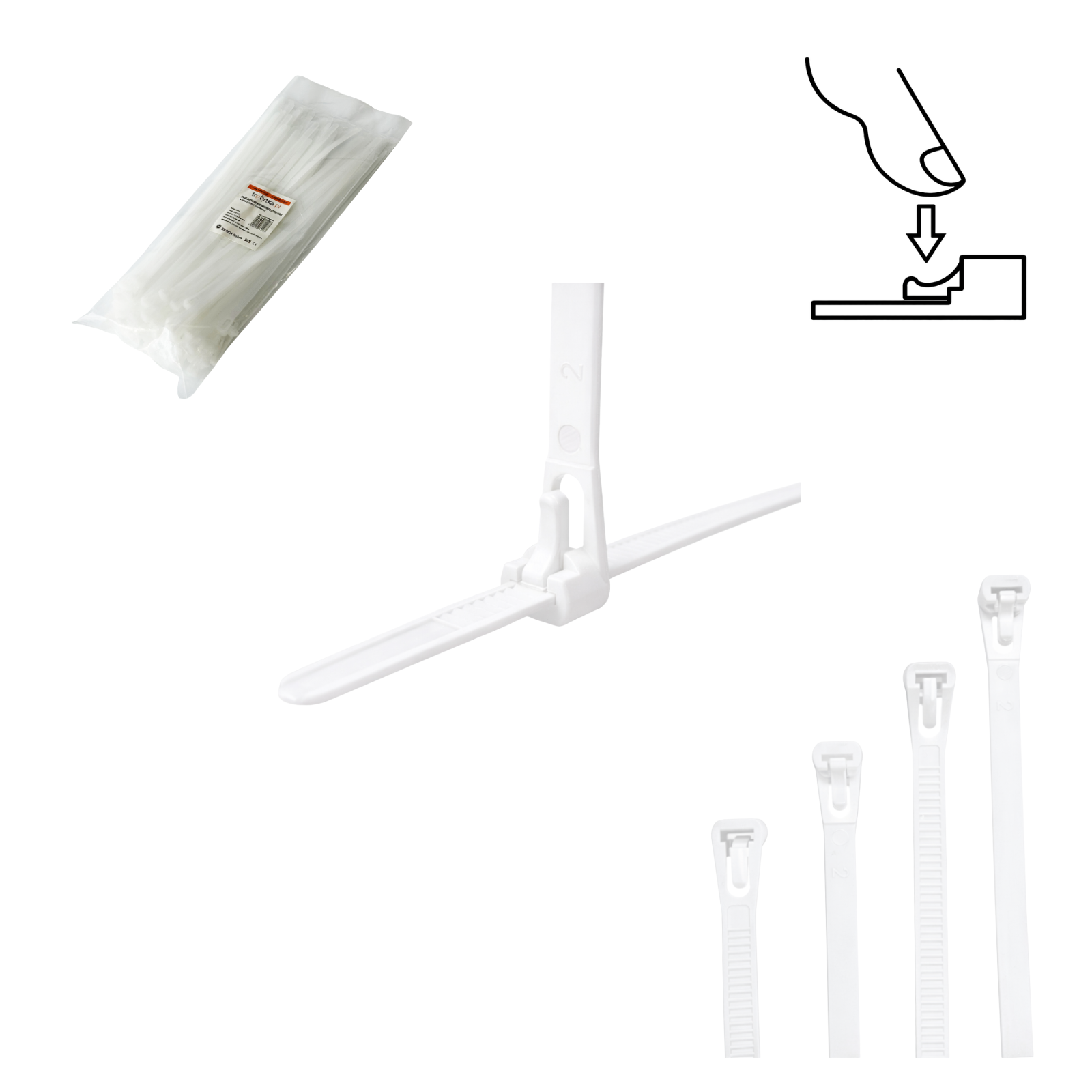 Opaski zaciskowe Opaski Kablowe WIELOKROTNEGO użytku Tretytka UV 7,4 x 300 mm, biały 100 szt.