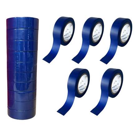 Zestaw Taśm izolacyjnych PVC, 18 mm x 10 m, 15 sztuk, niebieski