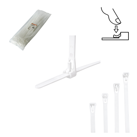 Opaski zaciskowe Opaski Kablowe WIELOKROTNEGO użytku Tretytka UV 7,4 x 350 mm, biały