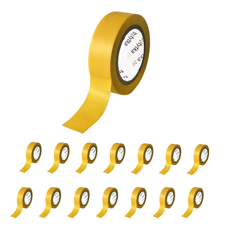 Zestaw Taśm izolacyjnych PVC, 18 mm x 10 m, 15 sztuk, żółty